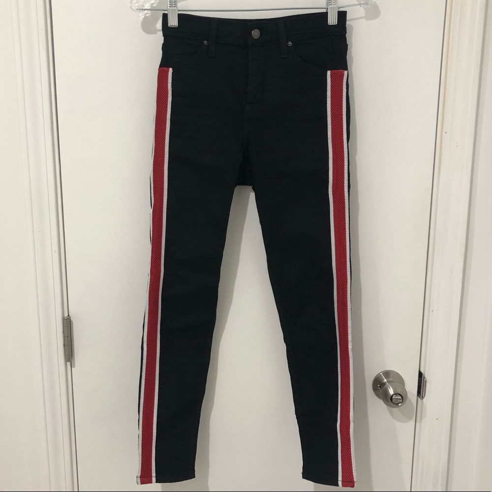 Topshop Moto Jamie Black Jeans w Red White Stripes